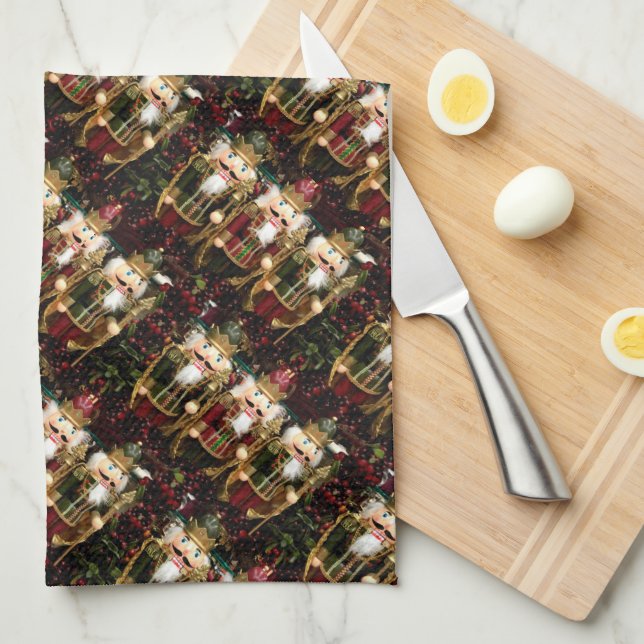 Golden Nutcrackers Christmas Tea Towel (Quarter Fold)