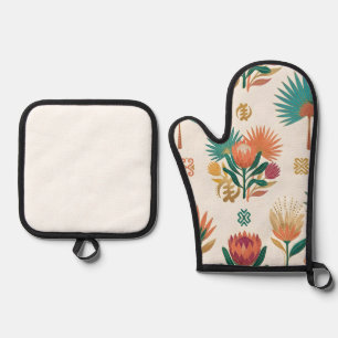 Golden Oasis Tropical Botanical Coasters Oven Mitt & Pot Holder Set