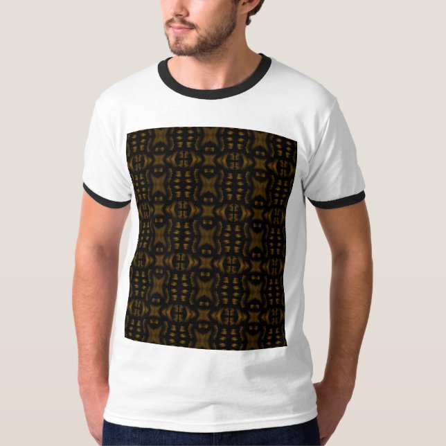 Golden Obsidian Tribal Ikat Pattern T-Shirt (Front)