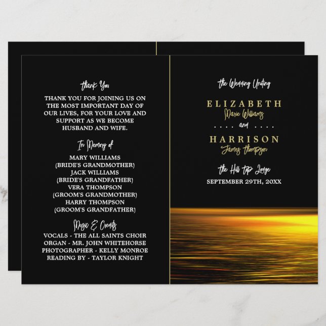 Golden Ocean, Elegant Beach Wedding Programme (Front/Back)