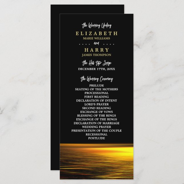 Golden Ocean, Elegant Beach Wedding Programme (Front/Back)