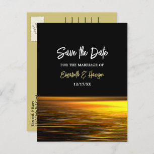 Golden Ocean, Elegant Beach Wedding Save The Date Announcement Postcard