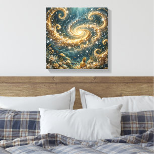 Golden Ocean Fantasy - Luxury Gold Swirl Wall Art