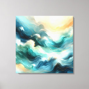 Golden Ocean Flow Abstract Waves Canvas Print