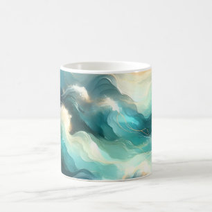 Golden Ocean Flow Abstract Waves Coffee Mug
