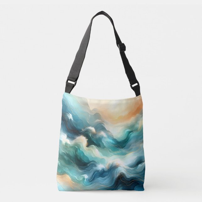 Golden Ocean Flow Abstract Waves Crossbody Bag (Front)