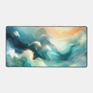 Golden Ocean Flow Abstract Waves Desk Mat