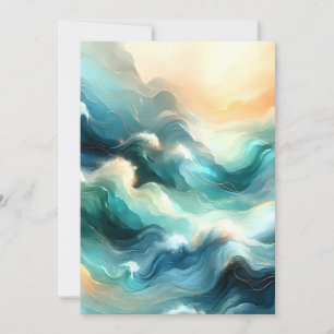 Golden Ocean Flow Abstract Waves Holiday Card