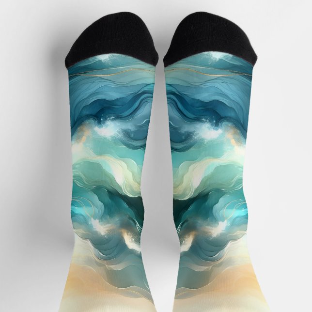 Golden Ocean Flow Abstract Waves Socks (Top)