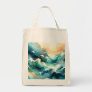 Golden Ocean Flow Abstract Waves Tote Bag