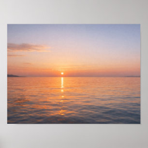 Golden Ocean Sunset Horizon Calm Sea Poster