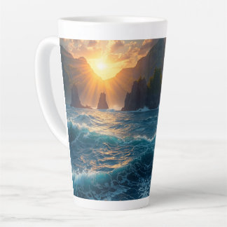 Golden Ocean Sunset Mountain Coastal Nature  Latte Mug
