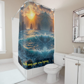 Golden Ocean Sunset Mountain Nature Shower Curtain