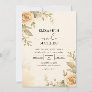 Golden Ochre Floral Botanical Garden Wedding Invitation
