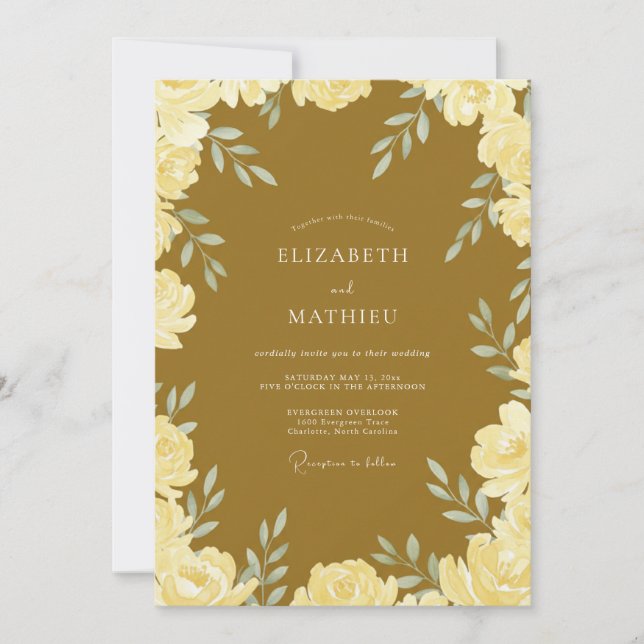 Golden Ochre Leafy Wedding Invitation (Front)