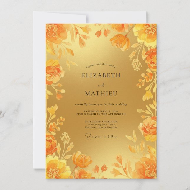Golden Ochre Petal Wedding Invitation (Front)