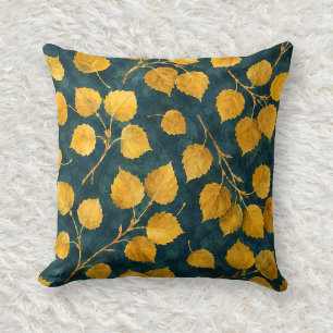Golden Ochre Quaking Aspen Watercolor Pattern Cushion