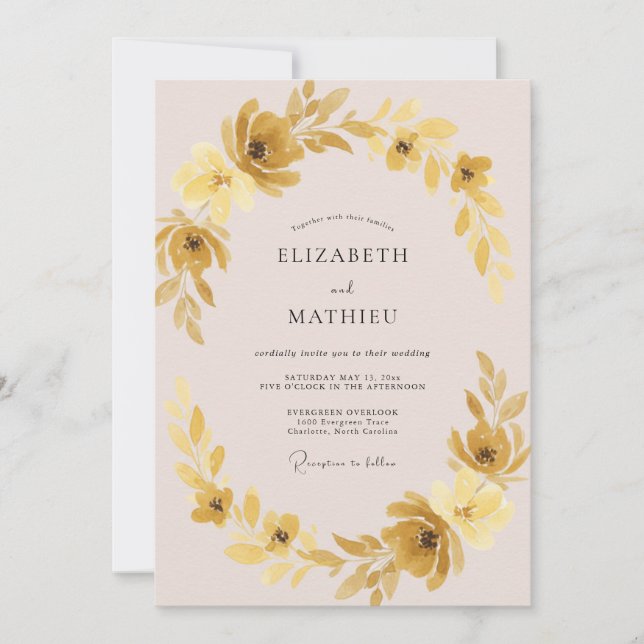 Golden Ochre Vine Wedding Invitation (Front)