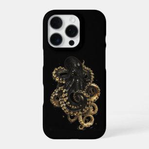 Golden Octopus Phone Case Black and Gold Illustrat