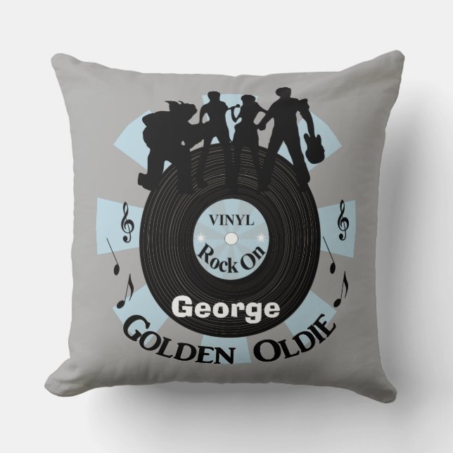 Golden Oldie Vinyl Records Rock On Personalised Cushion (Front)