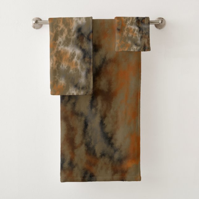 Golden Olive Abstract Bath Towel Set (Insitu)