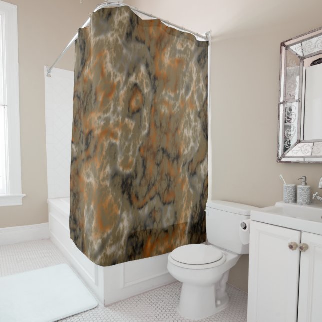 Golden Olive Abstract Shower Curtain (In Situ)