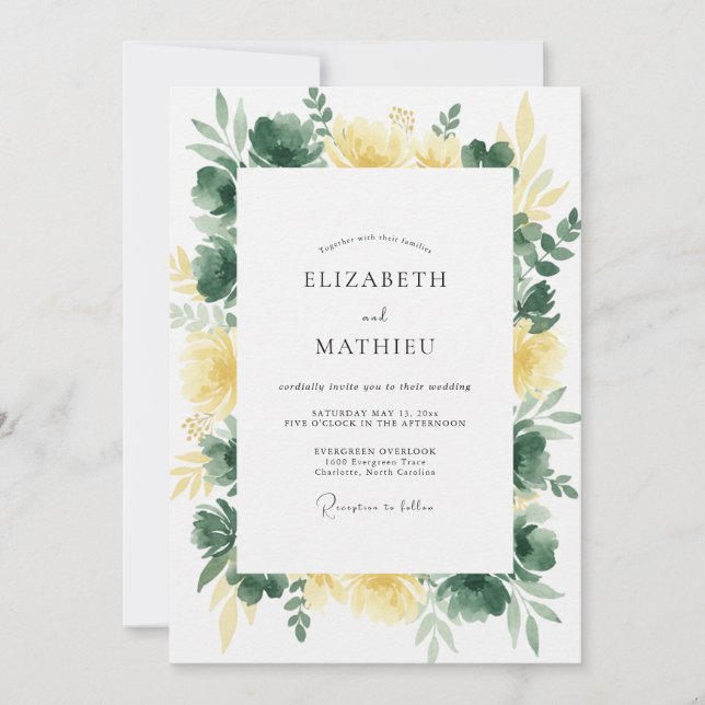 Golden Olive Foliage Eucalyptus Wedding Invitation (Front)