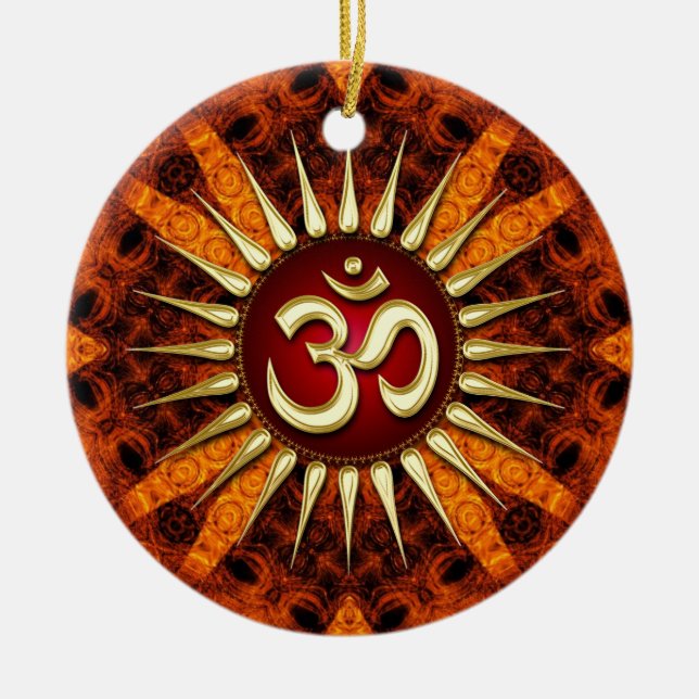 Golden OM Organic Good Energy Ceramic Ornament (Front)