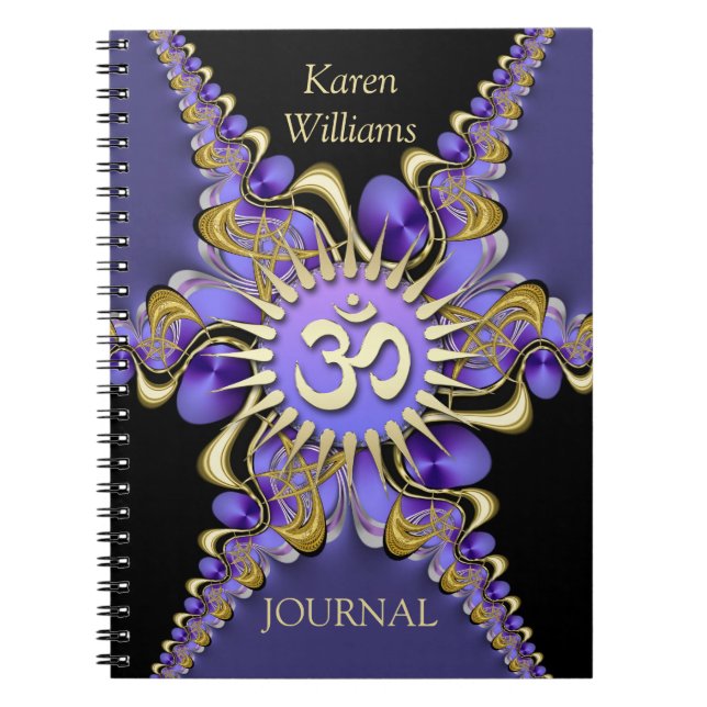 Golden Om Purple Fractal Lace Elegant Notebook (Front)