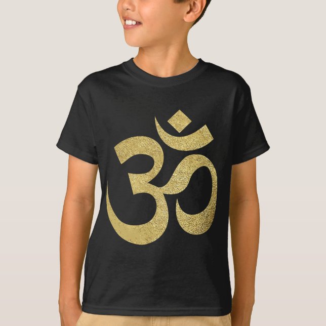 Golden Om Spiritual Symbol Yoga Meditation Ohm T-Shirt (Front)