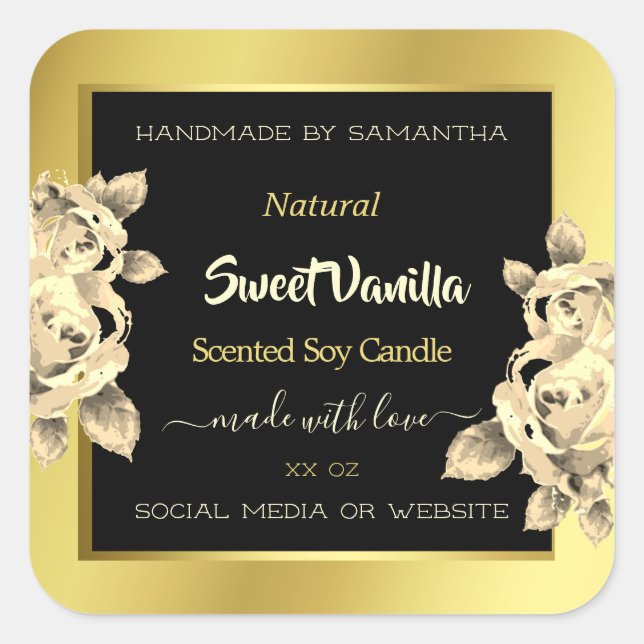 Golden Ombre Black Floral Product Packaging Labels (Front)
