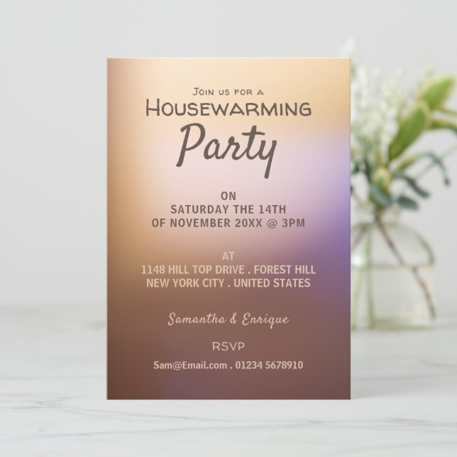 Golden Ombré, Modern Housewarming Party Invite (Standing Front)
