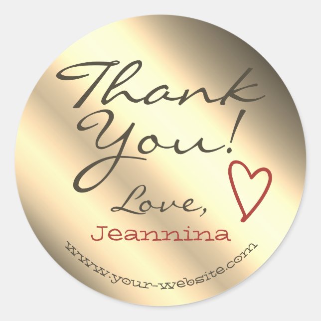 Golden Ombre Thank You Labels Heart Symbol Name (Front)