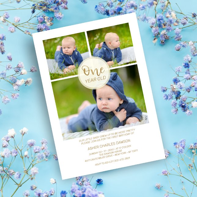 Golden One Year Old Birthday Baby Three Photos (Creator Uploaded)