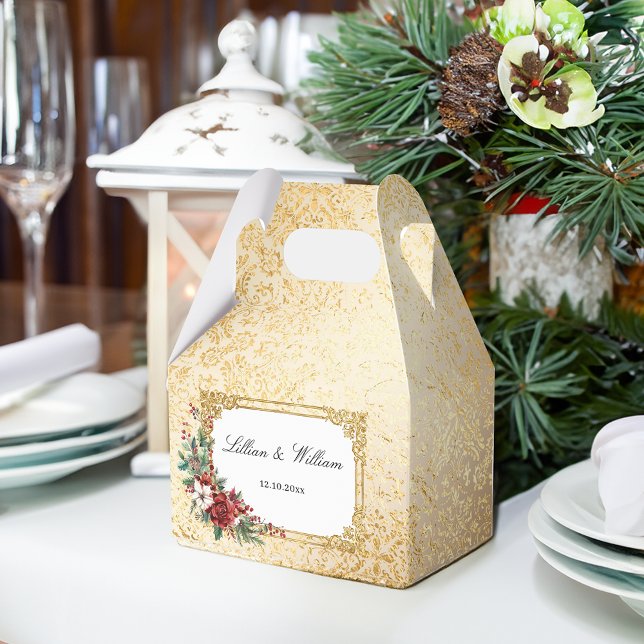 Golden Opulence Christmas Floral Wedding Favour Box (Creator Uploaded)