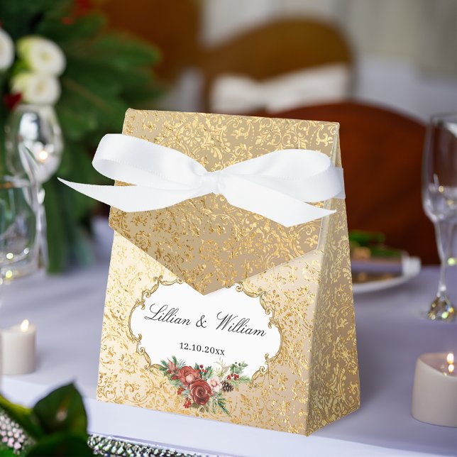 Golden Opulence Christmas Floral Wedding Favour Box (Creator Uploaded)