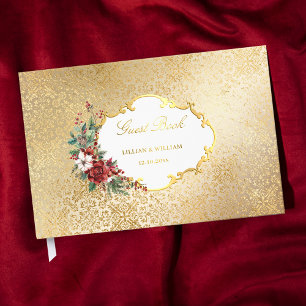 Golden Opulence Christmas Floral Wedding Guest Book
