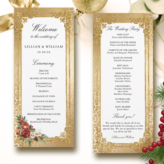 Golden Opulence Christmas Floral Wedding  Programme (Creator Uploaded)
