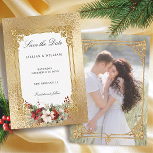 Golden Opulence Christmas Floral Wedding Save The Date