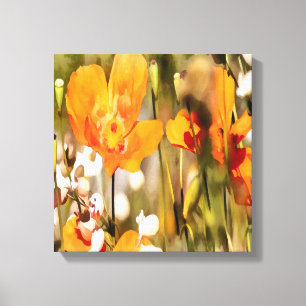 Golden Orange California Poppy Acrylic Painting Canvas Print