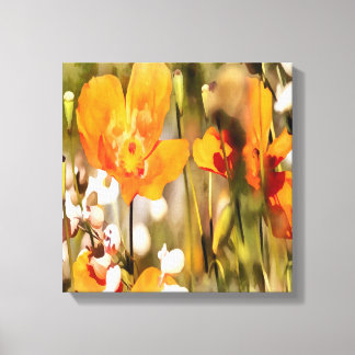 Golden Orange California Poppy Acrylic Painting Canvas Print