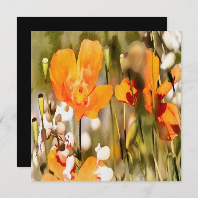 Golden Orange California Poppy Acrylic Painting Invitation (Front/Back)