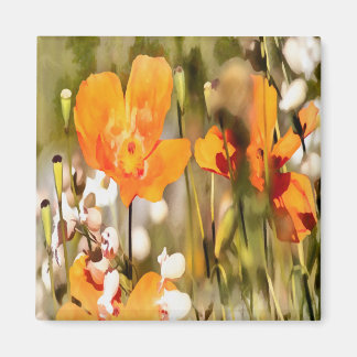 Golden Orange California Poppy Acrylic Painting Magnet