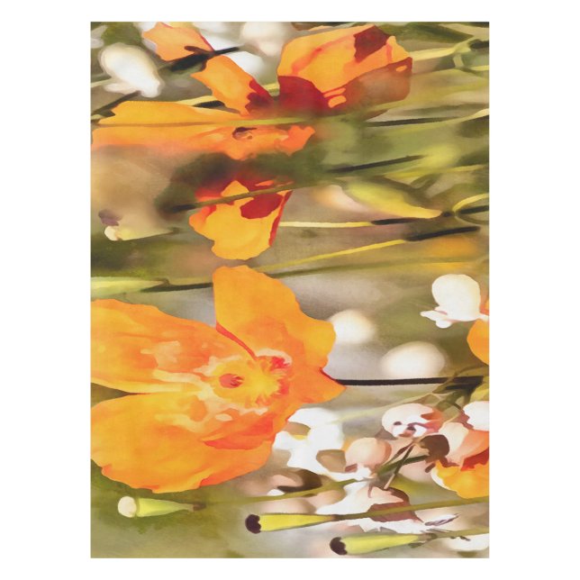 Golden Orange California Poppy Acrylic Painting Tablecloth (Front)