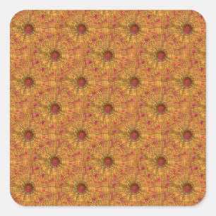Golden Orange Circular Mosaic Pattern Square Sticker