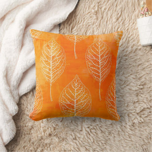 Golden Orange Leaf Pattern Pillow