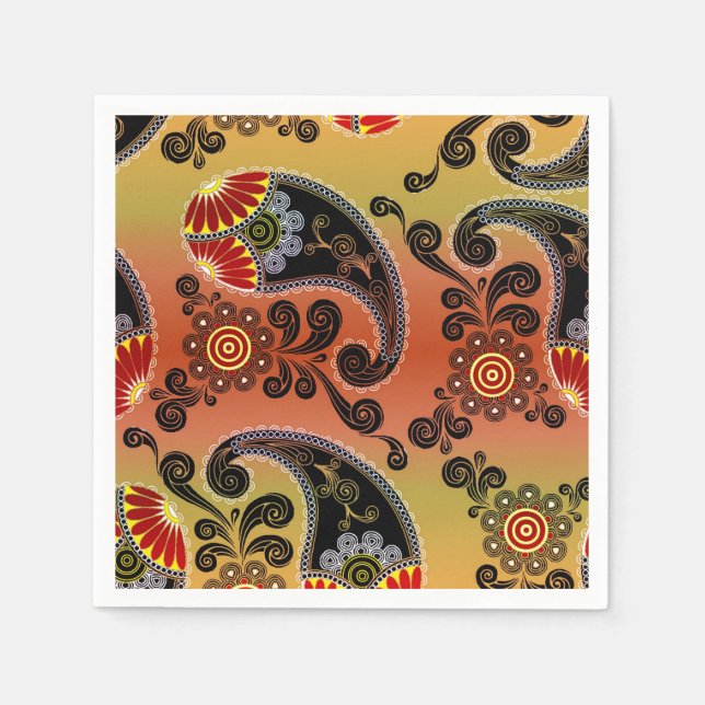 Golden Orange Paisley Pattern Napkins (Front)