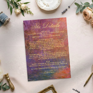Golden Orange Purple Sunset Sky Monet Art Wedding Enclosure Card