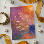 Golden Orange Purple Sunset Sky Monet Art Wedding Invitation<br><div class="desc">Bring timeless art and sophistication to your wedding with this romantic and moody jewel-tone design featuring a digitally enhanced version of Claude Monet’s painting, The Houses of Parliament, Sunset (1904). The original masterpiece has been artistically refined and color-enhanced to highlight sunset colors of golden orange, deep violet, and pink tones,...</div>