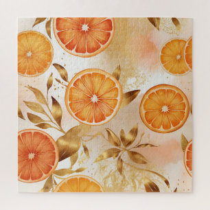 Golden Orange Slice Pattern Jigsaw Puzzle